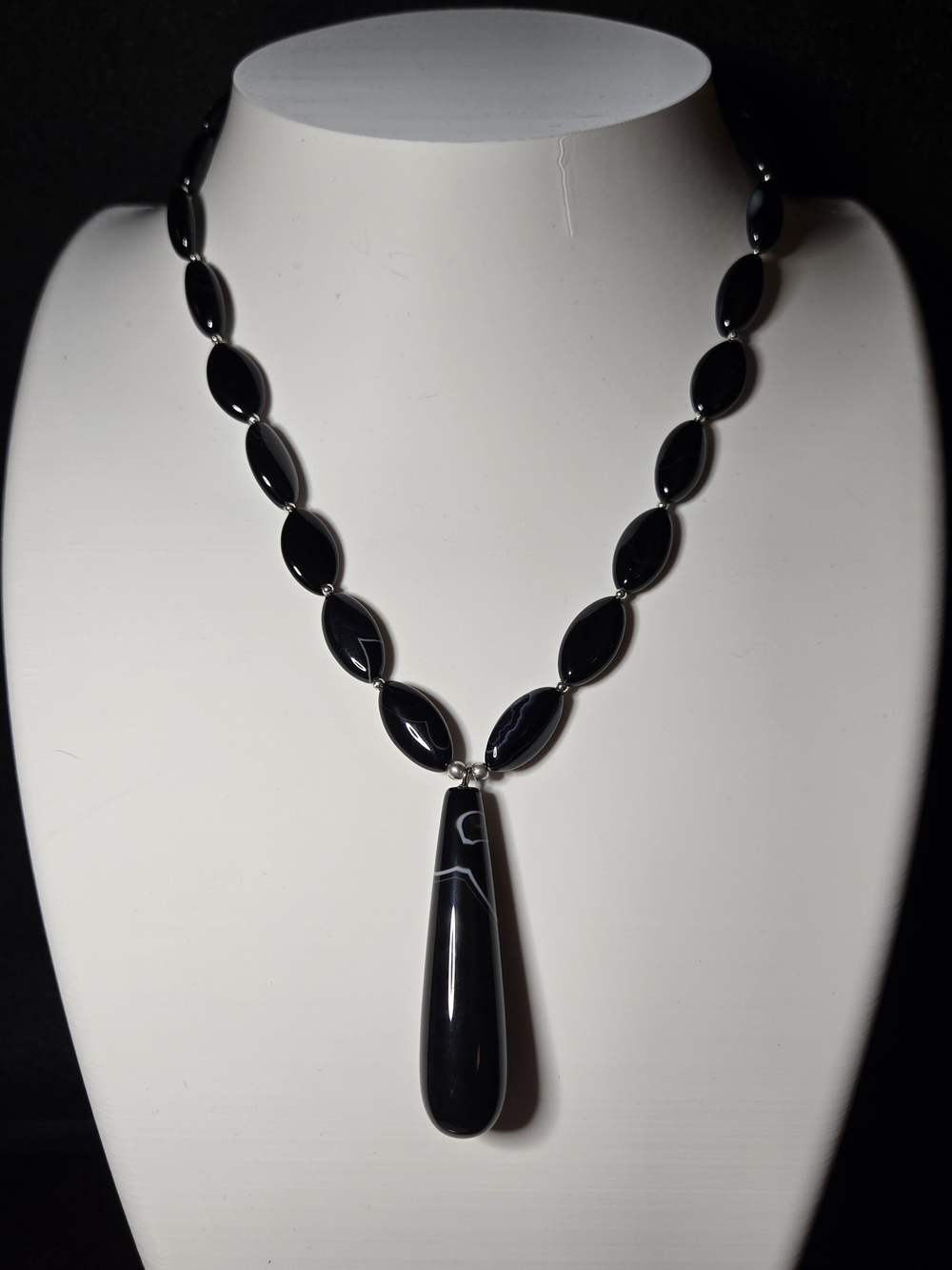 Black Botswana Agate Teardrop Pendant Necklace